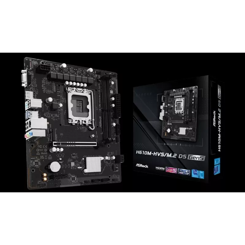 Motininė plokštė ASRock H610M-HVS/M.2 D5 GEN5 – LGA1700, DDR5, PCIe 5.0, mATX