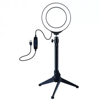 LED žiedinis apšvietimas 12 cm su stalo trikoju iki 24,5 cm, USB
