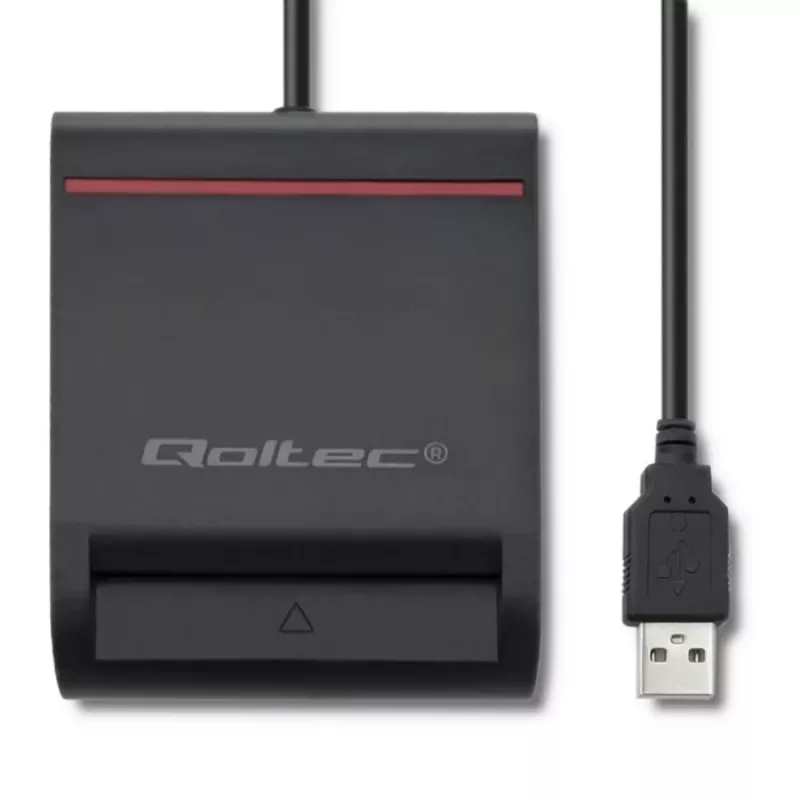 ID kortelių skaitytuvas QOLTEC Smart chip ID card scanner – USB, juodas, 84,5×65×16 mm, 63 g