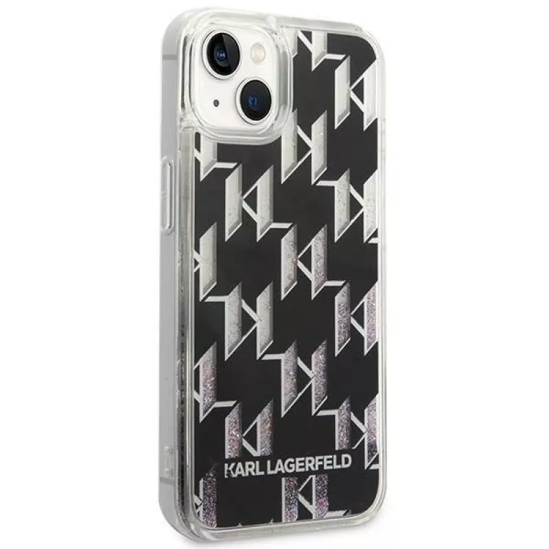 Karl Lagerfeld KLHCP14MLMNMK kietas dėklas, skirtas iPhone 14 Plus 6,7 inch, juodas/juodas Liquid Glitter Monogram