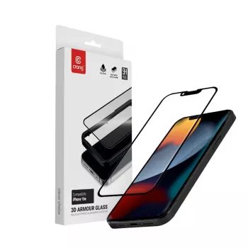 Grūdinto stiklo apsauginis stikliukas Crong iPhone 16e / 14 / 13 / 13 Pro — 3D pilnas padengimas