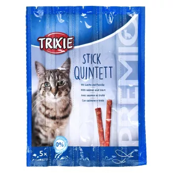 Kačių skanėstai Trixie Premio Sticks rūkyta lašiša su upėtakiu, papildomas pašaras, 5 x 5 g (25 g)