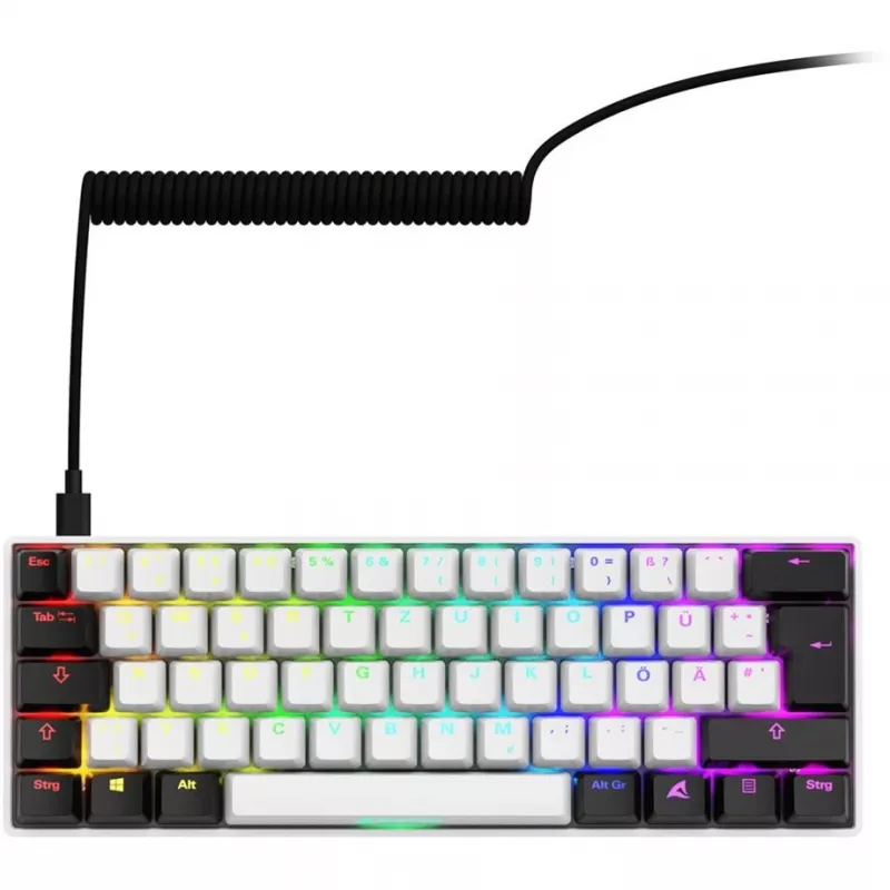 Klaviatūra Sharkoon SGK50 S4 60% balta RGB LED QWERTZ vokiškas išdėstymas USB