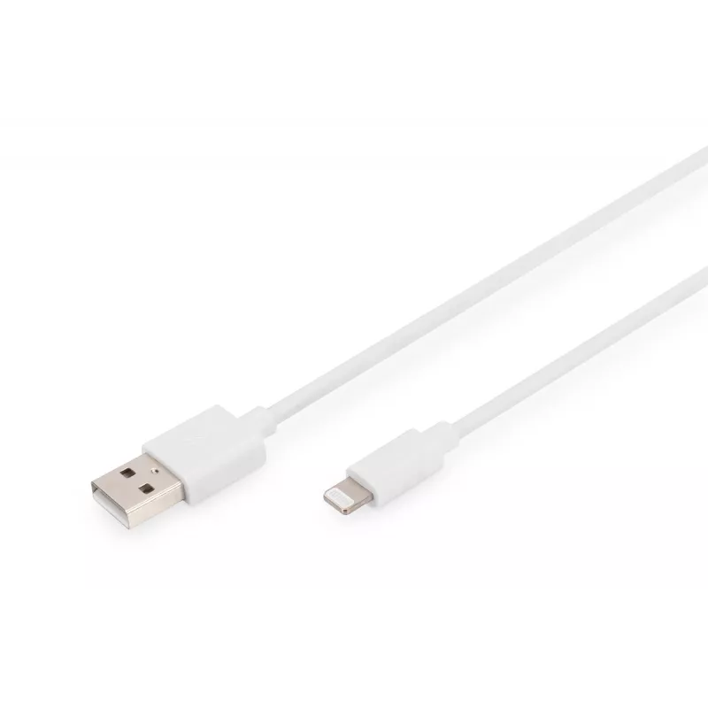 DIGITUS - Žaibolaidinis kabelis - Lightning (M) į USB (M) - 1,0 m - Dviguba izoliacija - Baltas - Lietas - Apple iPad/iPhone/iPod (Lightning) (DB-600106-010-W)