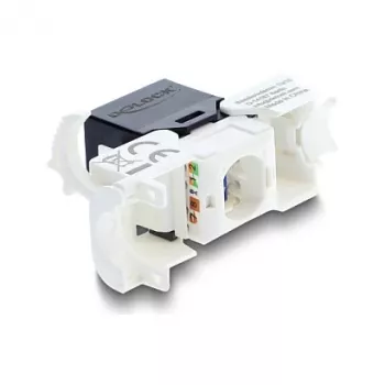 Keystone modulis RJ45 į LSA Cat.6 UTP su fiksavimo spaustuku ir be kabelio raiščių — DELOCK 90794, plokščias juodas/baltas, 16,1×30×19,4 mm