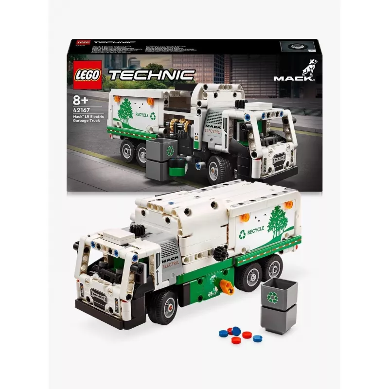 LEGO Technic Mack LR Electric Garbage Truck 42167 statybinis rinkinys – 503 detalės, motorizuotas, 230×80×90 mm