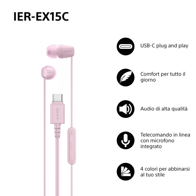 Sony IER-EX15C ausinės laidinės į ausį skambučiams/muzikai USB Type-C rožinės