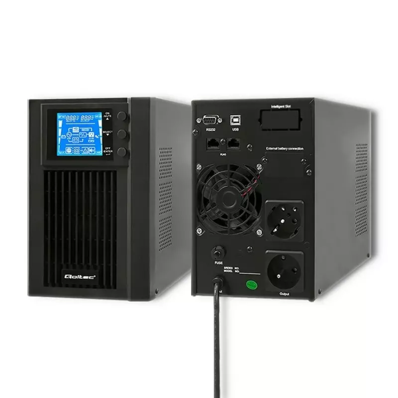 Qoltec 53042 nepertraukiamo maitinimo šaltinis (UPS) Dvigubo keitimo (Online) 1 kVA 800 W 2 AC lizdai