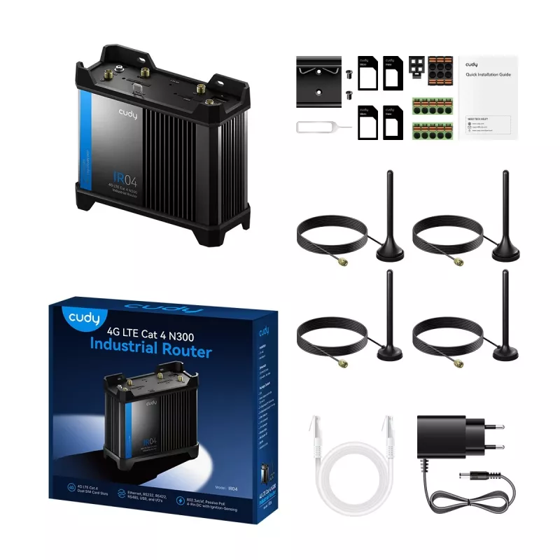 Belaidis maršrutizatorius Cudy IR04_EU 300 Mbps, 2,4 GHz Wi‑Fi 4 (802.11n), 4x Fast Ethernet, 1x USB 2.0, LTE (4G) palaikymas