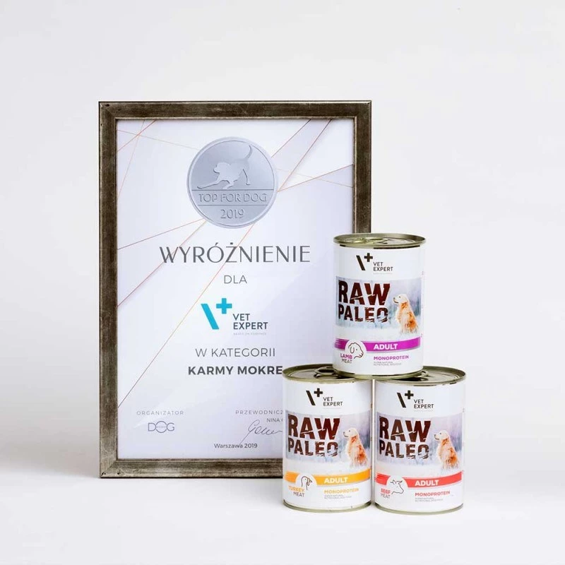 Šlapias šunų maistas VETEXPERT RAW PALEO Adult Monoprotein Beef 400 g, skardinė, be glitimo, be sojos