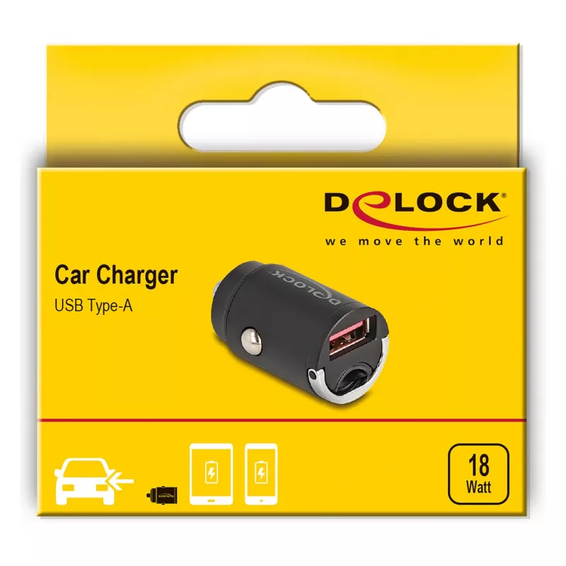 DeLOCK 64277 Automobilinis greitasis įkroviklis su USB prievadu, juodas