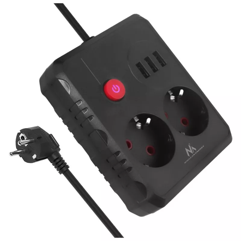 Maitinimo blokas MACLEAN MCE388 B – 2 AC lizdai, 3×USB A, 110–120V 50/60Hz, 2500W, 3 m laidas, juodas
