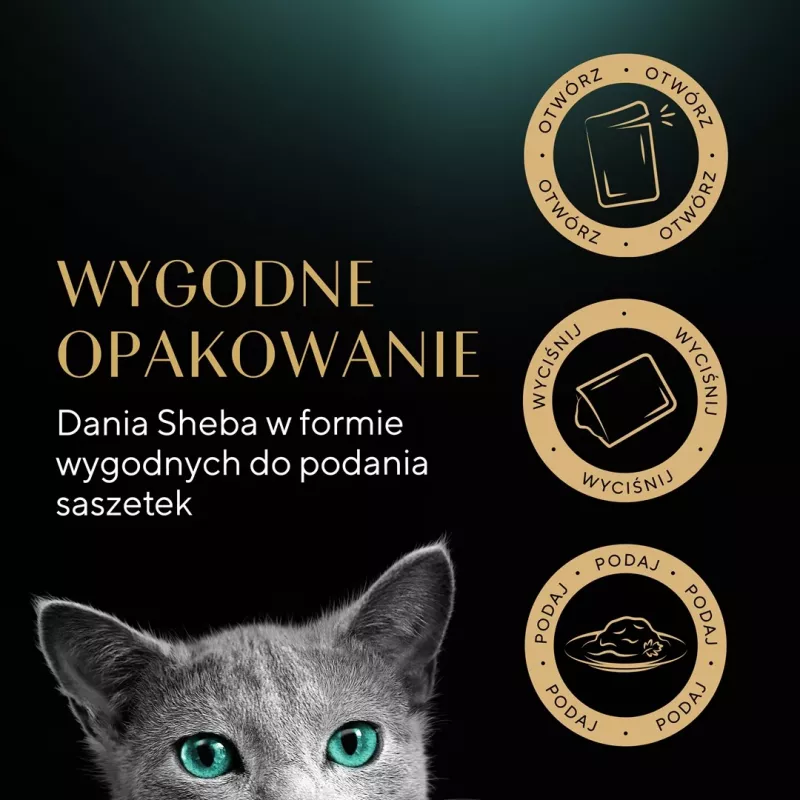 Šlapias kačių ėdalas Sheba Moist 80 g — suaugusioms katėms, žuvų mišinys: menkė, lašiša, tunas, baltosios žuvys