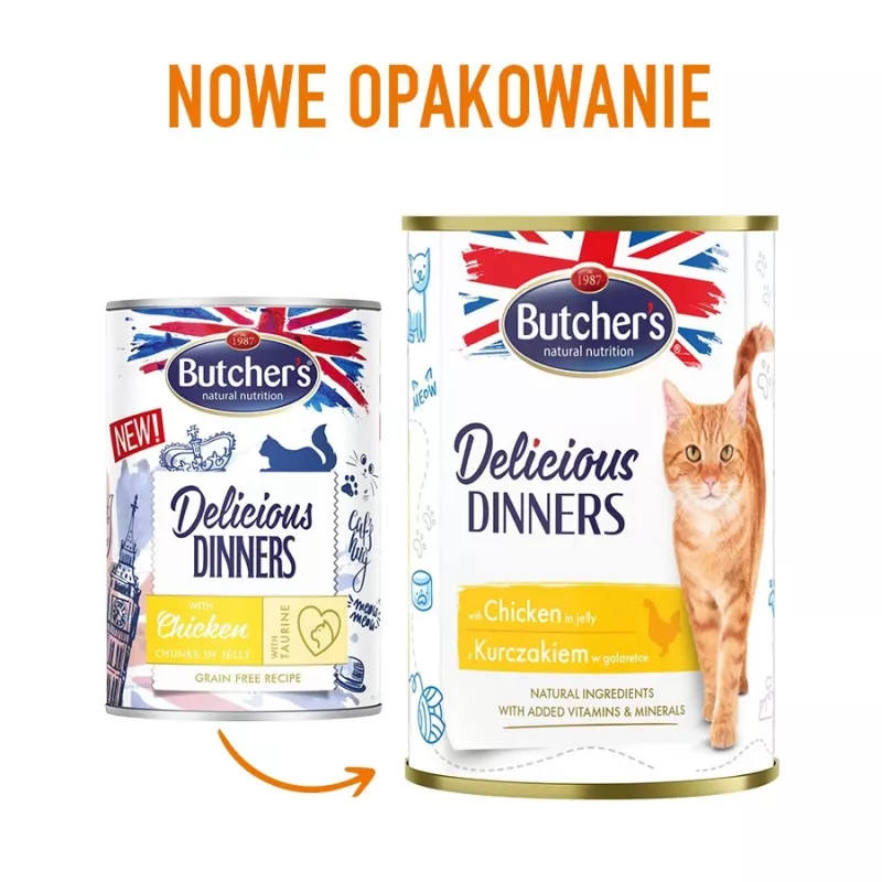 BUTCHER'S Delicious Dinners Chicken Jellied Pieces – šlapias kačių ėdalas – 400g