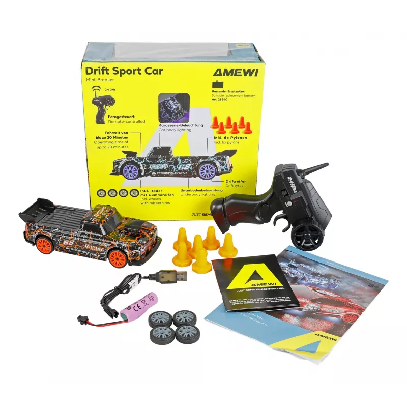 Drift automobilis su radijo valdymu Amewi 21128 – 1:24, elektrinis, Li-Ion 500 mAh, 172 g, nuo 6 m.