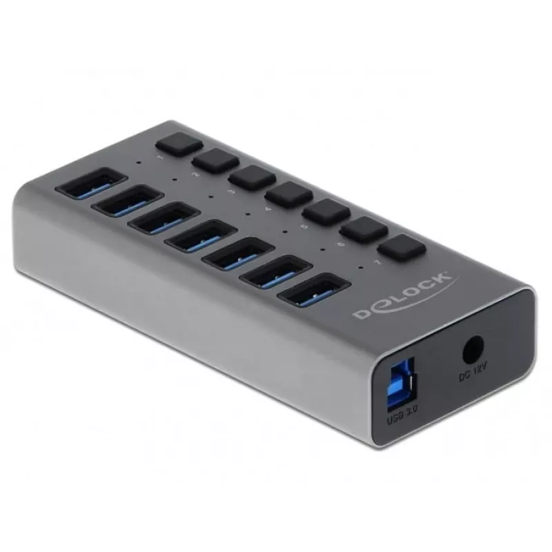 Delock DELOCK-63669 USB 3.2 skirstytuvas 7 prievadų, pilkas aliuminis