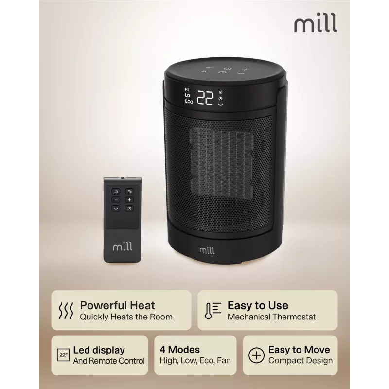 Keraminis ventiliatorinis šildytuvas Mill FH1500BLACK 1500 W, iki 22 m², juodas