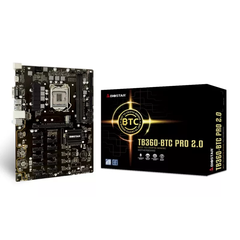 Motininė plokštė BIOSTAR TB360-BTC PRO 2.0 ATX Intel B360, LGA 1151, 2x DDR4 iki 32GB, 11x PCIe x1 + 1x PCIe x16, M.2, SATA III, USB-A