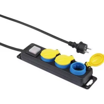 Maitinimo juosta Renkforce 350E-CMB — 3 lizdai su atskirais jungikliais, juoda/gelsva/mėlyna