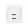 Greitasis AC sieninis įkroviklis Belkin WCH020KQ2MWH-B6 — 2x USB‑C, 2 m integruotas kabelis, baltas