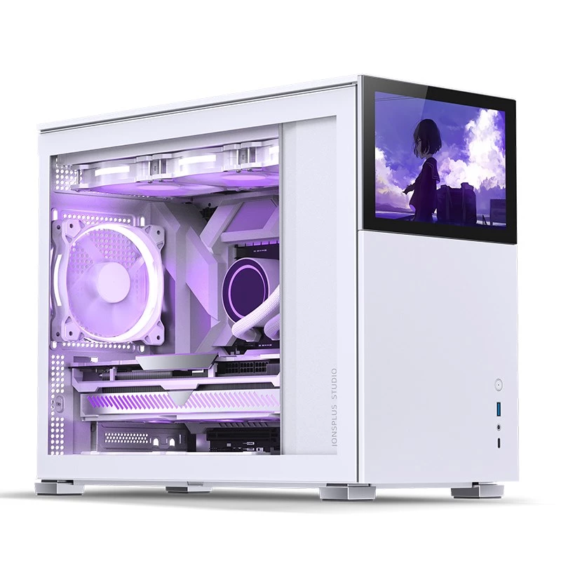 Jonsbo D31 Screen Micro-ATX PC korpusas su grūdinto stiklo plokšte, baltas