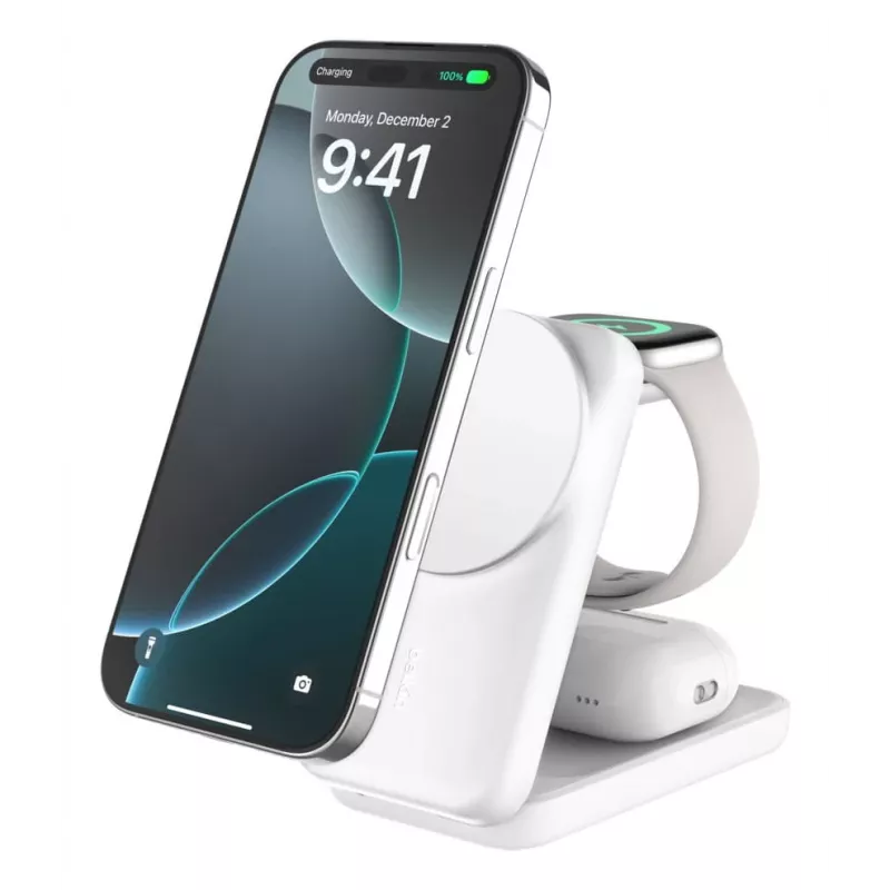 Belaidinis įkroviklis Belkin UltraCharge 25W Qi2 3in1 Magnetinis EU Baltas Kvadratinis