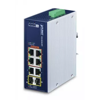 Nevaldomas jungiklis PLANET IGS-824UPT IP30 pramoninis 4 prievadų