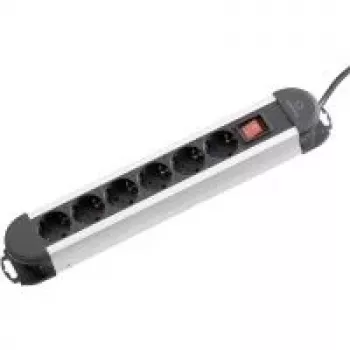 Maitinimo juosta Renkforce 1296311 – 6 lizdų juoda/sidabrinė su jungikliu