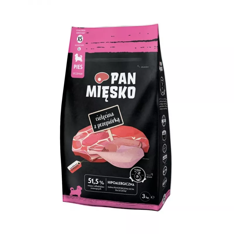 Sausas šunų ėdalas Pan Mięsko Veršiena su Putpele XS 3 kg