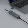 SAVIO USB-A stotelė su RJ-45 Gigabit Ethernet AK-57 — 3× USB-A + RJ-45, USB 3.2 Gen 1 Micro‑B pagrindinis, 5 Gbit/s, 4 prievadai, pilka
