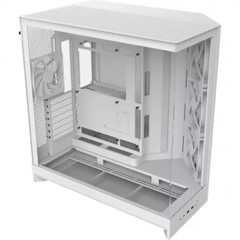 PC korpusas NZXT H9 Flow Midi Tower Baltas — ATX/EATX/Micro ATX/Mini-ITX, 3x140mm priekyje, 1x120mm gale, 2x3,5 colio ir 6x2,5 colio vietos, grūdintas stiklas