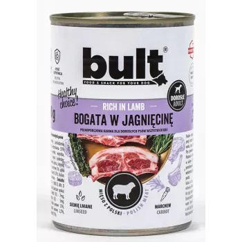 Šlapias šunų ėdalas BULT Rich in lamb 800 g — pilnavertis konservas suaugusiems šunims