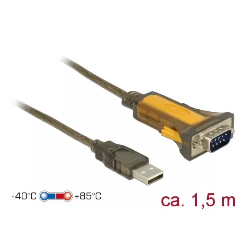 Serijinis kabelis DeLOCK 65840 USB Type-A DB-9 1,5 m juodas geltonas