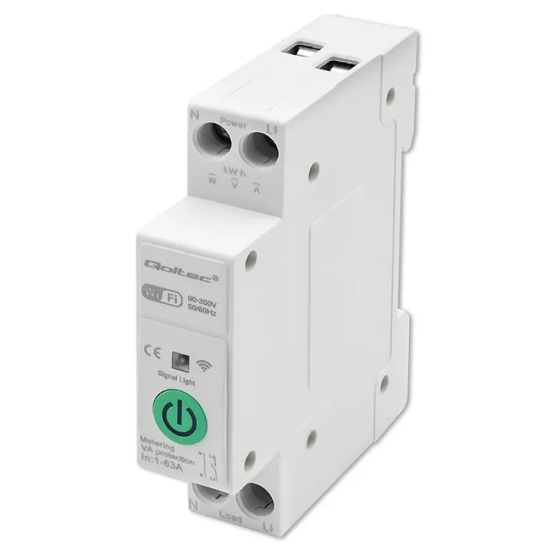 DIN-bėgio WiFi relė QOLTEC 50881 – 63A pagrindinė perjungimo relė elektros instaliacijai