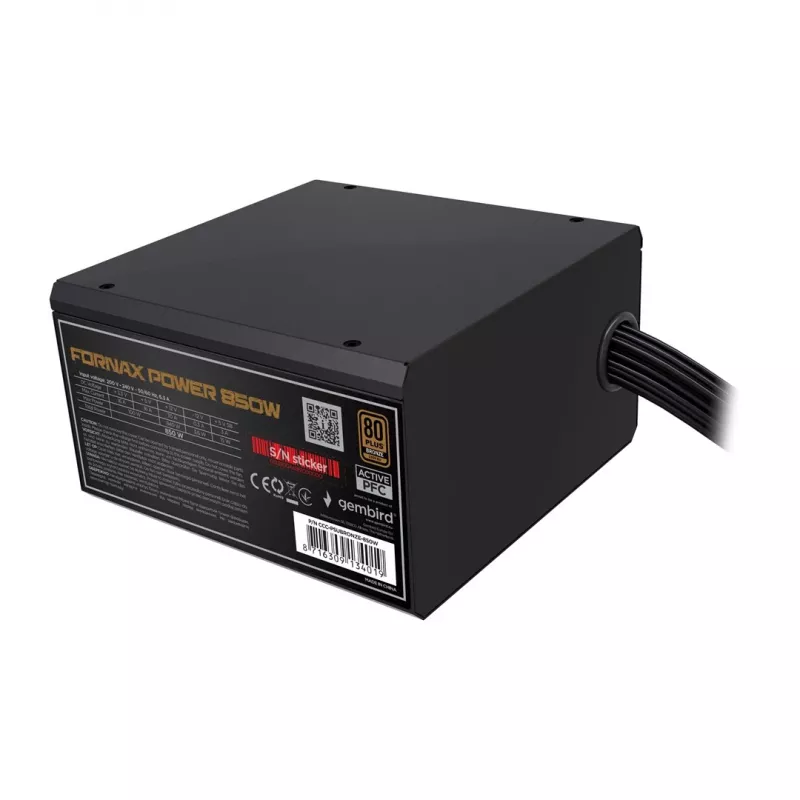 Gembird CCC-PSUBRONZE-850W Maitinimo blokas Fornax Power 850W aktyvus PFC 12cm ventiliatorius 80+Bronze dėžutė