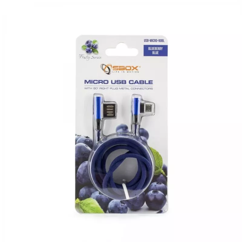 Sbox USB->Micro USB 90 laipsnių kabelis M/M 1,5m USB-MICRO-90BL mėlynos spalvos