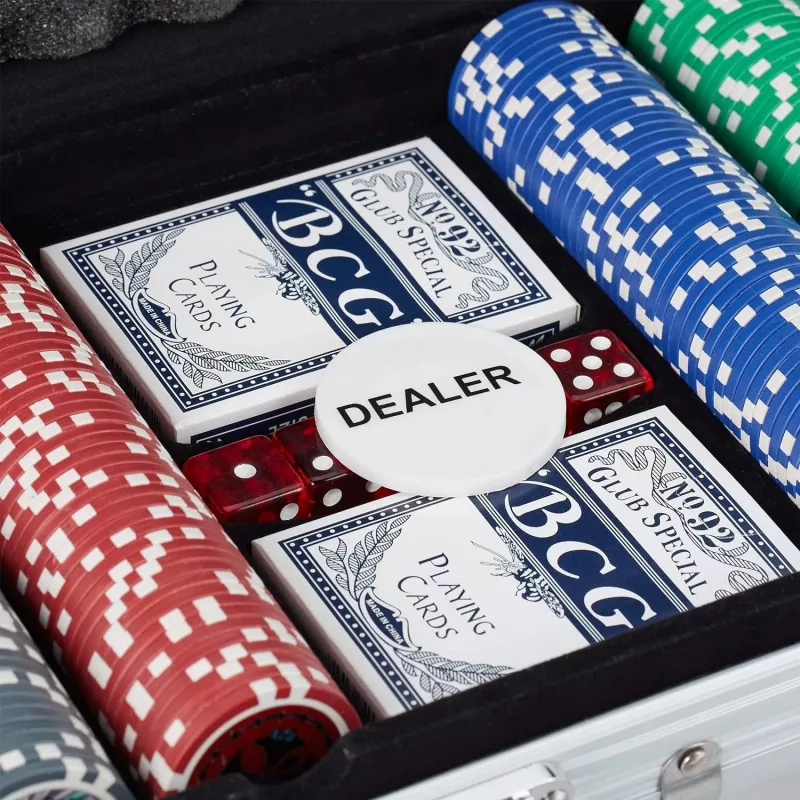 Extralink Pokerio rinkinys Premium 300 žetonų, 2 kaladės ir kauliukai dėkle
