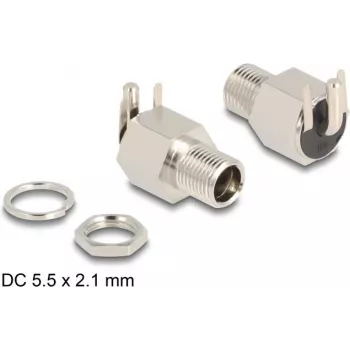 DeLOCK Jungtis DC 5.5 x 2.1 mm moteriška skirta montuoti į skydelį, lituojama, kampuota, 20 V 10 A