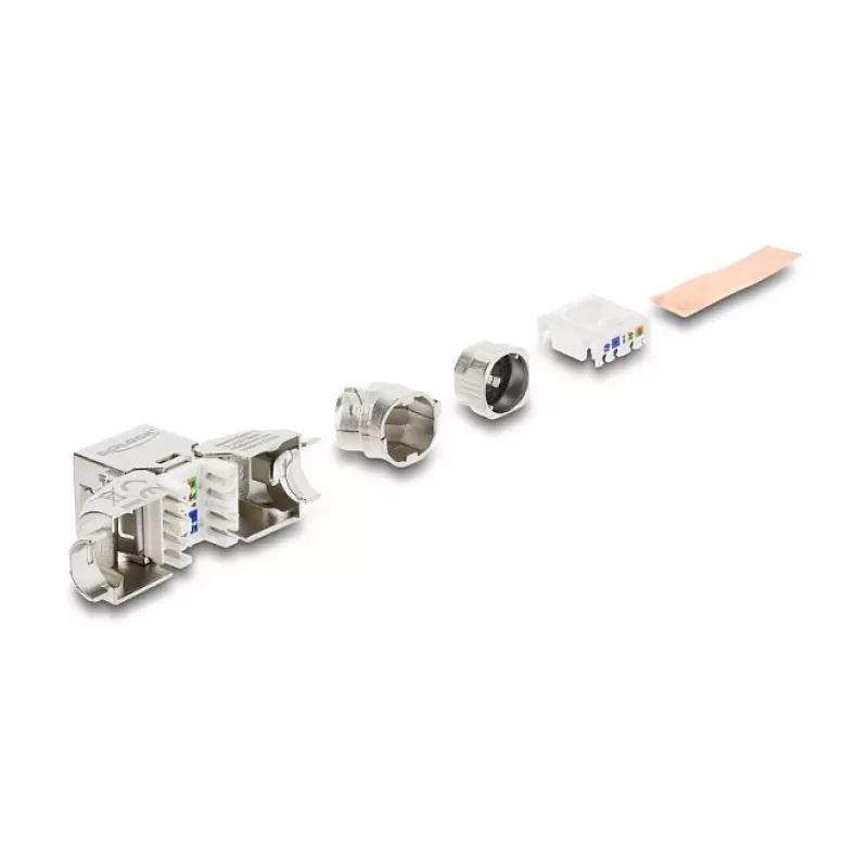 DELOCK Keystone modulis RJ45 kištukas į LSA Cat.6A beįrankis 45° kampu ekranuotas su metaliniu fiksatoriumi