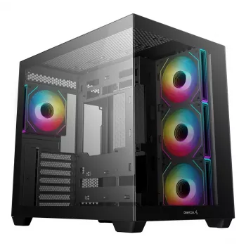 PC korpusas DeepCool CG530 4F Midi Tower Juodas — grūdintas stiklas, ATX/ITX/Micro ATX, 3x120mm ventiliatoriai, USB-C