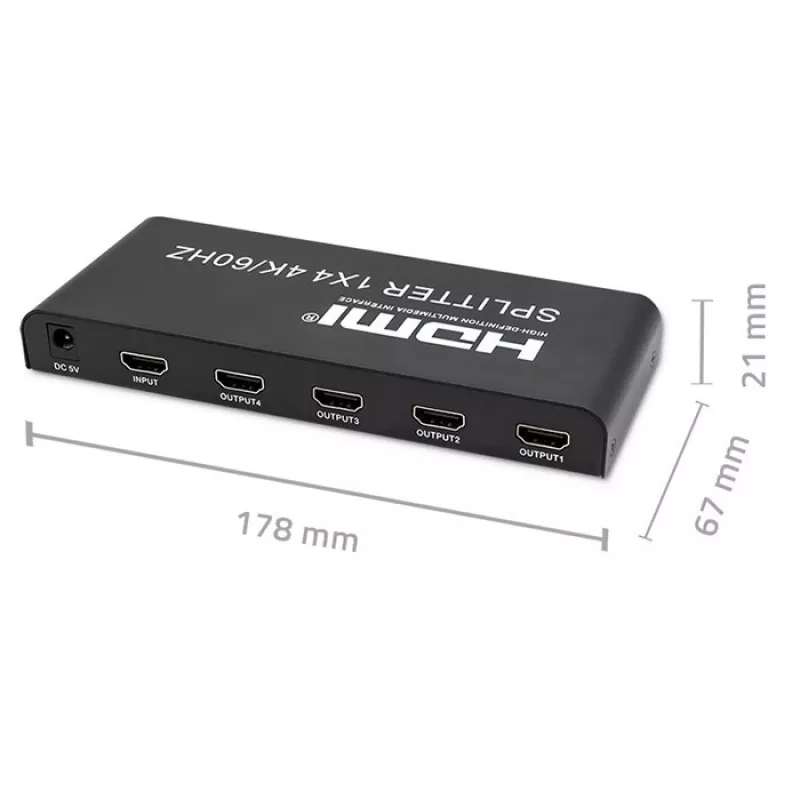 Qoltec 51799 Aktyvus HDMI skirstytuvas 4 x HDMI 4K x 2K | 6Gb/s | 60Hz