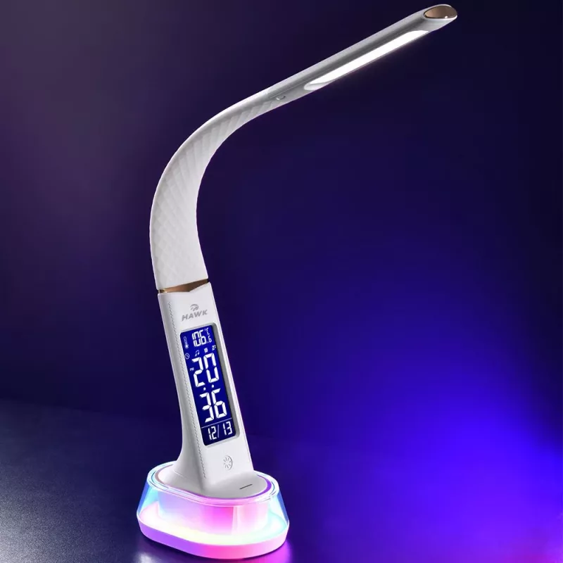 Stalinė LED lempa Hawk HW-LAMP05 balta, reguliuojama, su laikrodžiu ir RGB apšvietimu