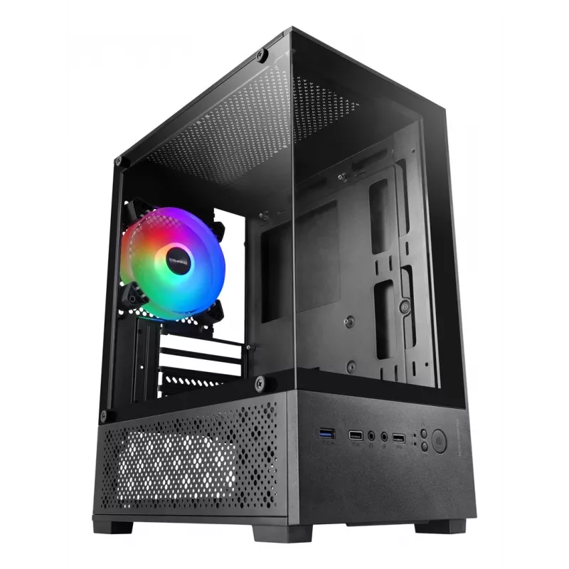 Mini Tower PC korpusas TACENS Mars Gaming MC-SE2 — Mini-ITX / Micro-ATX, juodas, šoninis langas, maitinimo blokas apačioje, palaiko 2x2,5 colio + 1x3,5 colio diskus