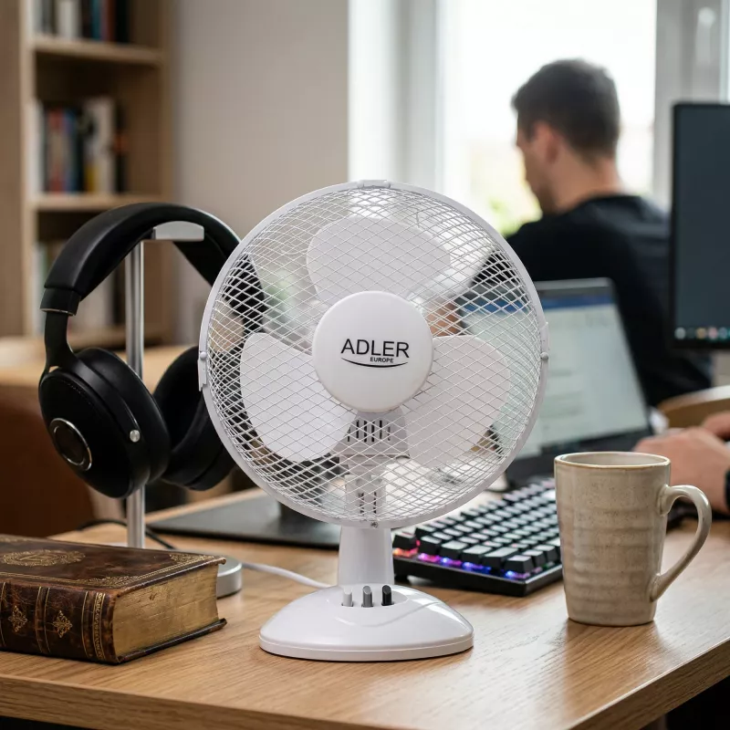 Adler AD 7302 stalinis ventiliatorius baltas 23 cm 2 greičiai su svyravimu 60 W