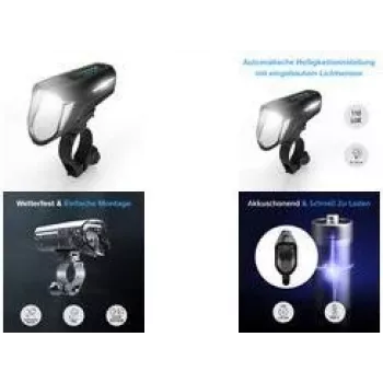 Dviračio priekinis žibintas FISCHER 007790 100 liuksų LED, maitinamas baterijomis, juodas