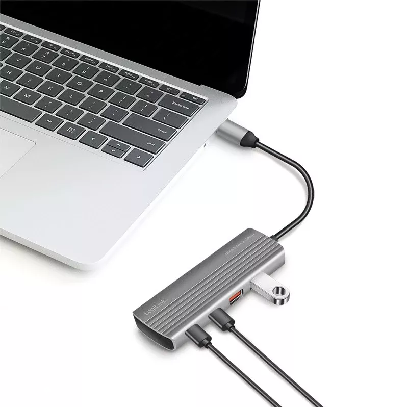 LogiLink USB 3.2 Gen2 7+1 prievadų USB-C / USB-A stotelė su 100W PD, aliuminis