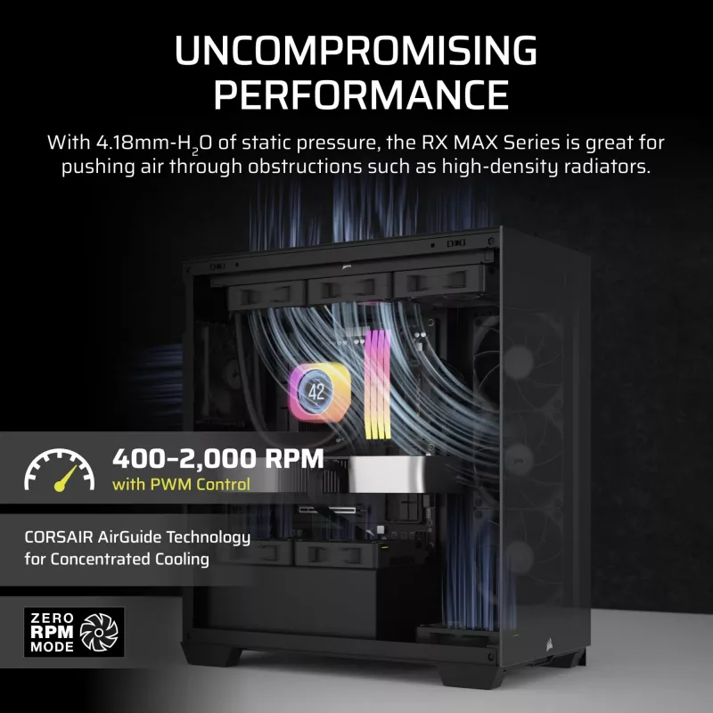 Corsair iCUE LINK RX120 MAX 120 mm korpuso ventiliatorius - juodas