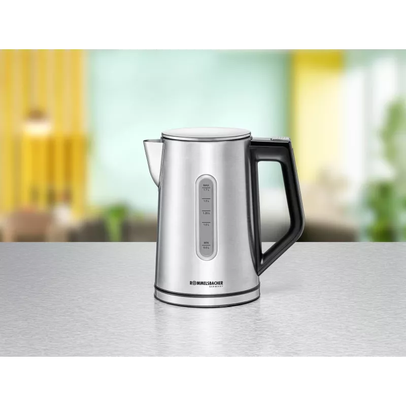 Elektrinis virdulys Rommelsbacher WK 3000 — 1,7 L, 3000 W, nerūdijantis plienas ir juoda