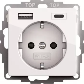 Gira SCHUKO USB kištukinis lizdas, 2-jų vietų, gryna balta, modelis 245903