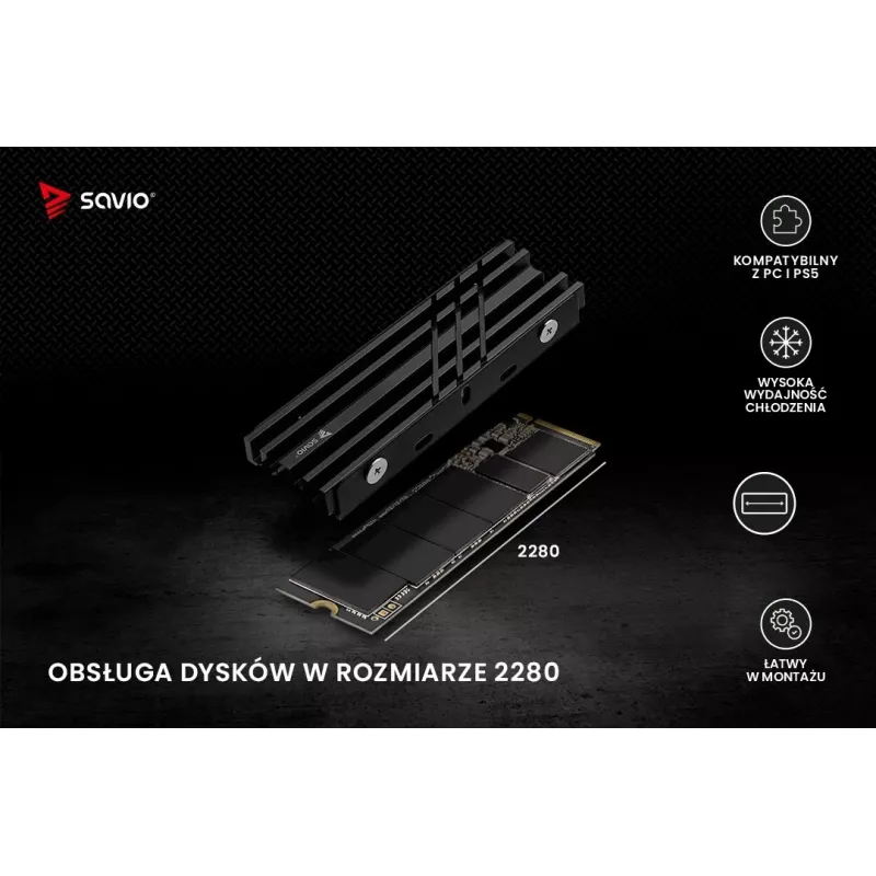 Oro aušintuvas SAVIO M.2 NVMe 2280 AK-60 Black, skirtas 22x80 mm SSD